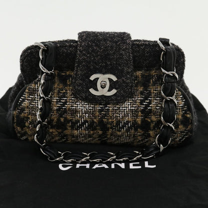 CHANEL Turn Lock Chain Shoulder Bag Wool Gray CC 30734A