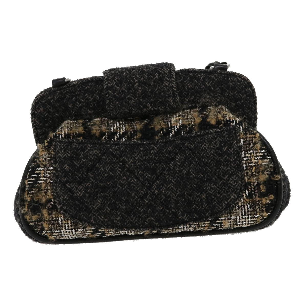 CHANEL Turn Lock Chain Shoulder Bag Wool Gray CC 30734A