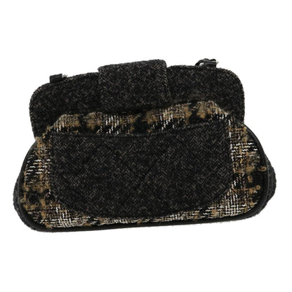 CHANEL Turn Lock Chain Shoulder Bag Wool Gray CC 30734A