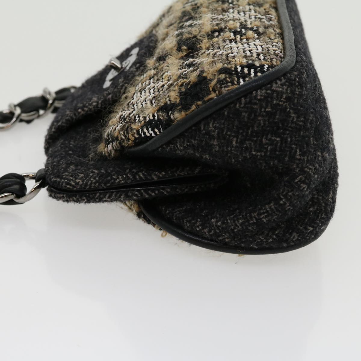 CHANEL Turn Lock Chain Shoulder Bag Wool Gray CC 30734A