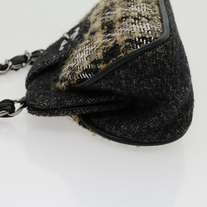 CHANEL Turn Lock Chain Shoulder Bag Wool Gray CC 30734A