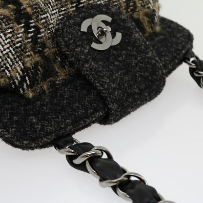 CHANEL Turn Lock Chain Shoulder Bag Wool Gray CC 30734A