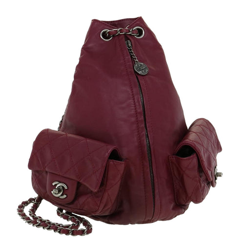 CHANEL Matelasse Chain Backpack Lamb Skin Bordeaux CC 30736A