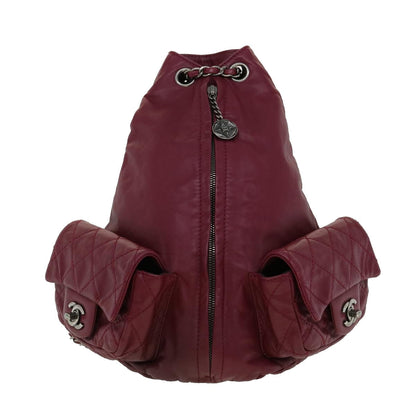 CHANEL Matelasse Chain Backpack Lamb Skin Bordeaux CC 30736A