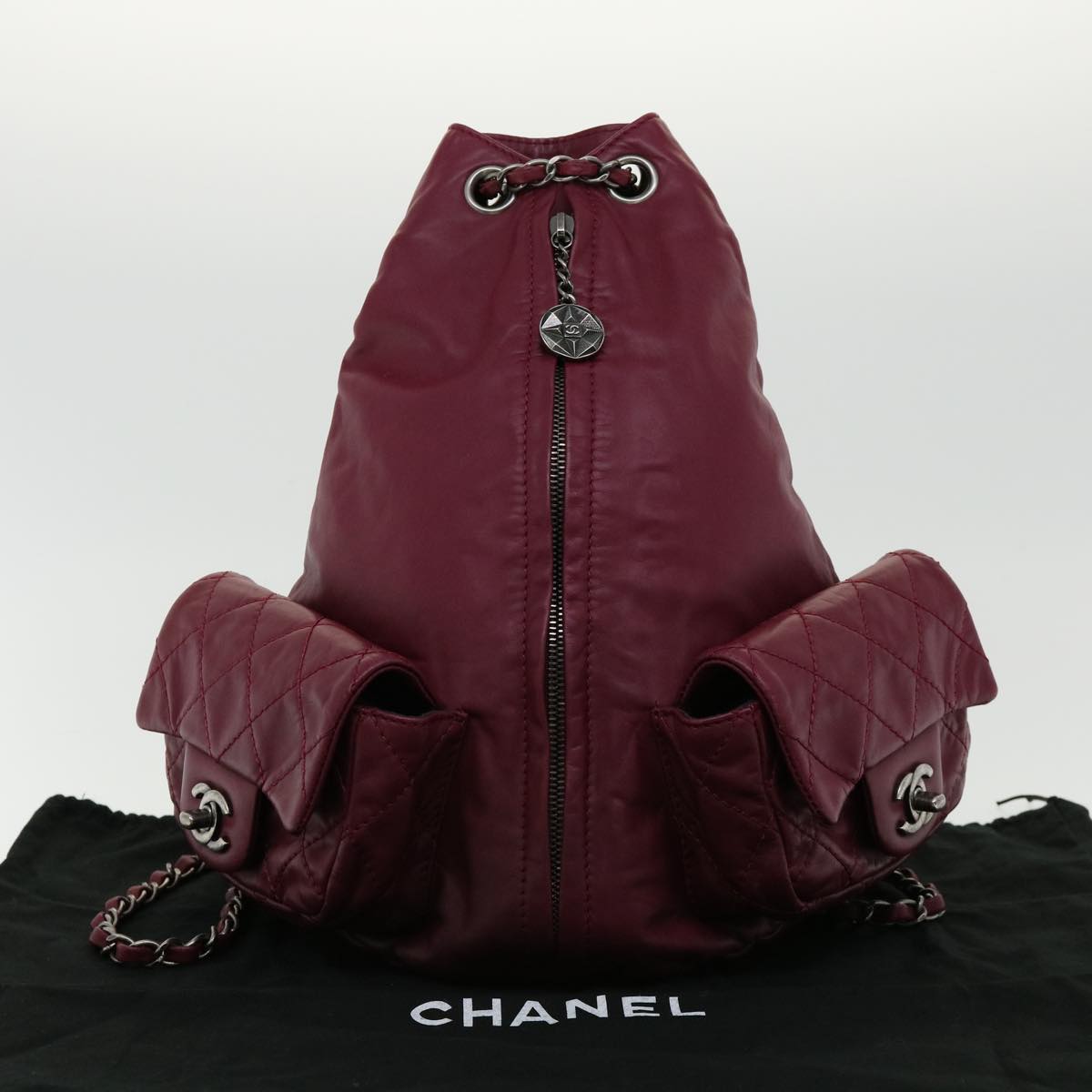 CHANEL Matelasse Chain Backpack Lamb Skin Bordeaux CC 30736A