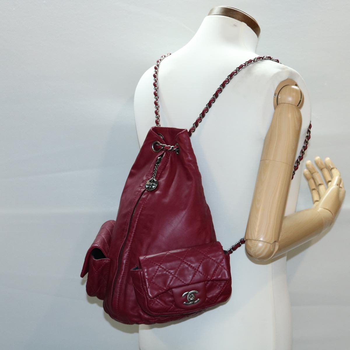 CHANEL Matelasse Chain Backpack Lamb Skin Bordeaux CC 30736A