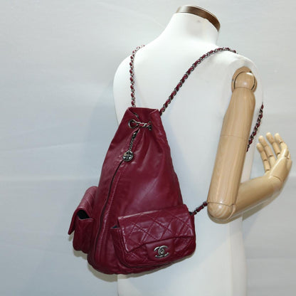 CHANEL Matelasse Chain Backpack Lamb Skin Bordeaux CC 30736A