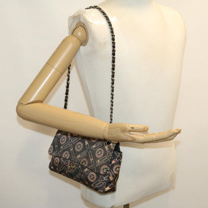 CHANEL Lip Chain Turn Lock Shoulder Bag Satin Black CC 30892