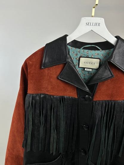 Gucci Black and Orange Leather Fringe and Studded Jacket in Size IT 36 (UK 4)