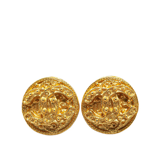Gold Chanel Gold Plated CC Round Clip On Earrings