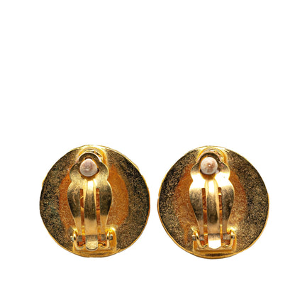 Gold Chanel Gold Plated CC Round Clip On Earrings