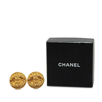 Gold Chanel Gold Plated CC Round Clip On Earrings