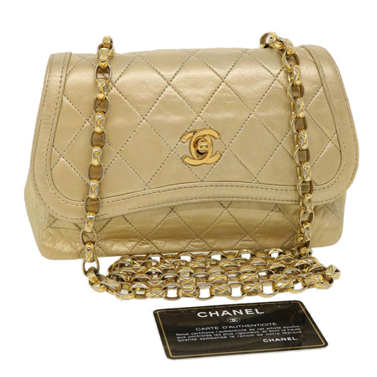 CHANEL Matelasse Turn Lock Chain Shoulder Bag Lamb Skin Gold CC 31382A
