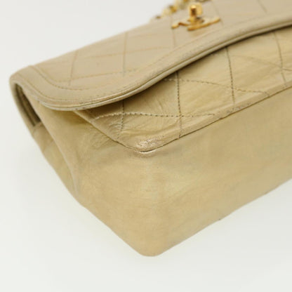 CHANEL Matelasse Turn Lock Chain Shoulder Bag Lamb Skin Gold CC 31382A