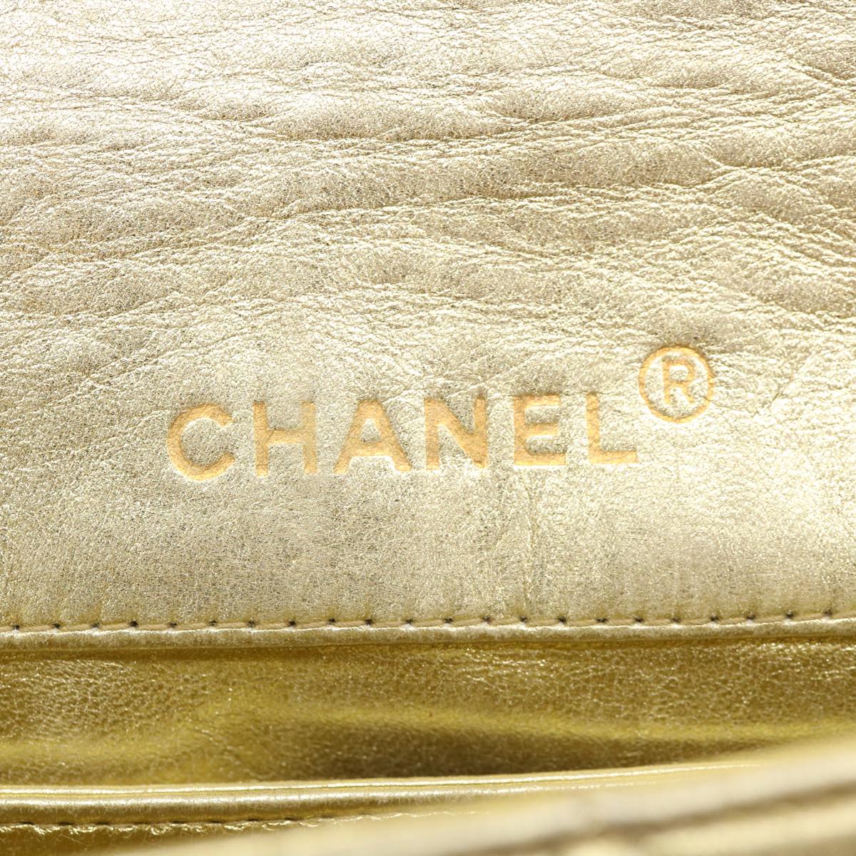 CHANEL Matelasse Turn Lock Chain Shoulder Bag Lamb Skin Gold CC 31382A