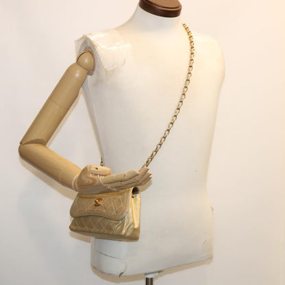 CHANEL Matelasse Turn Lock Chain Shoulder Bag Lamb Skin Gold CC 31382A