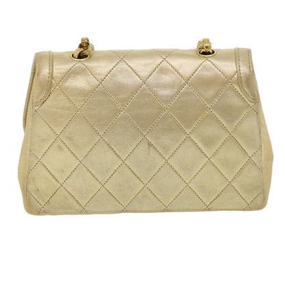 CHANEL Matelasse Turn Lock Chain Shoulder Bag Lamb Skin Gold CC 31382A