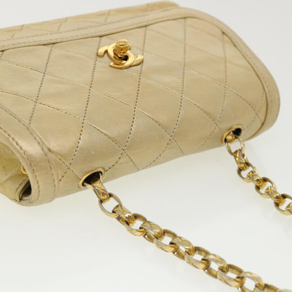 CHANEL Matelasse Turn Lock Chain Shoulder Bag Lamb Skin Gold CC 31382A