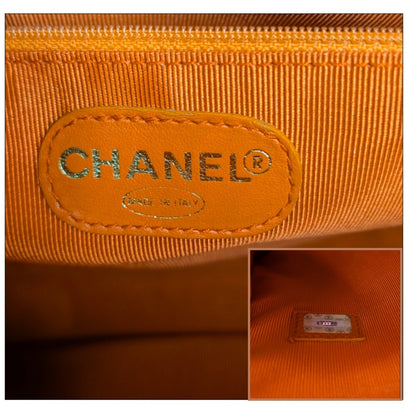 Chanel 90s Orange Caviar Embroidered Logo Shopper Tote