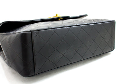 CHANEL Jumbo 13" 2.55 Flap Chain Shoulder Bag Black Lambskin Large g83