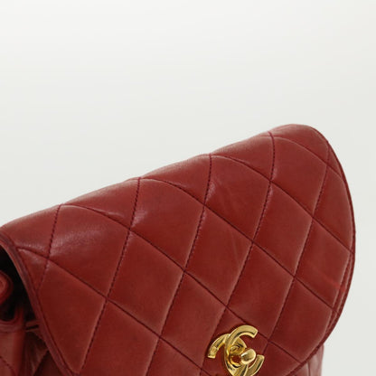 CHANEL Matelasse Chain Hand Bag Lamb Skin Red CC 31892A