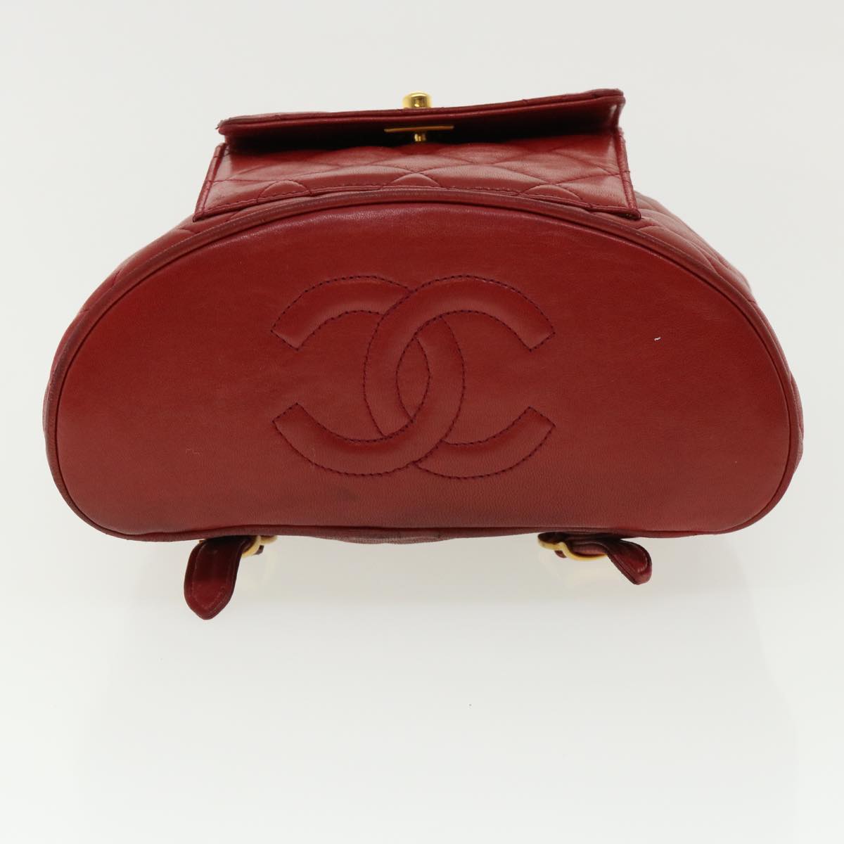 CHANEL Matelasse Chain Hand Bag Lamb Skin Red CC 31892A