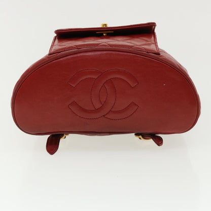 CHANEL Matelasse Chain Hand Bag Lamb Skin Red CC 31892A