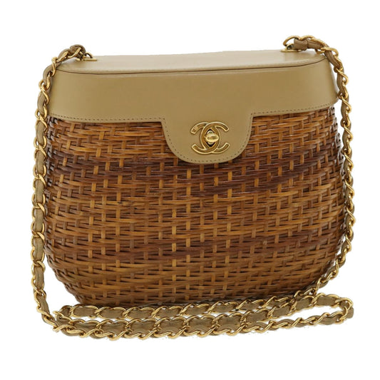 CHANEL Basket Chain Shoulder Bag Leather rattan Brown CC 31896S