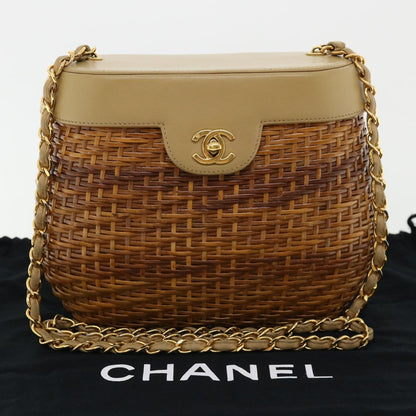 CHANEL Basket Chain Shoulder Bag Leather rattan Brown CC 31896S