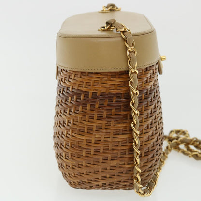 CHANEL Basket Chain Shoulder Bag Leather rattan Brown CC 31896S