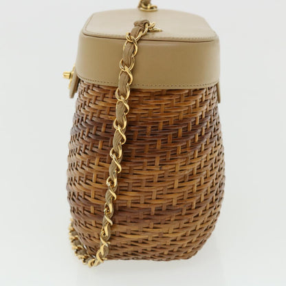 CHANEL Basket Chain Shoulder Bag Leather rattan Brown CC 31896S
