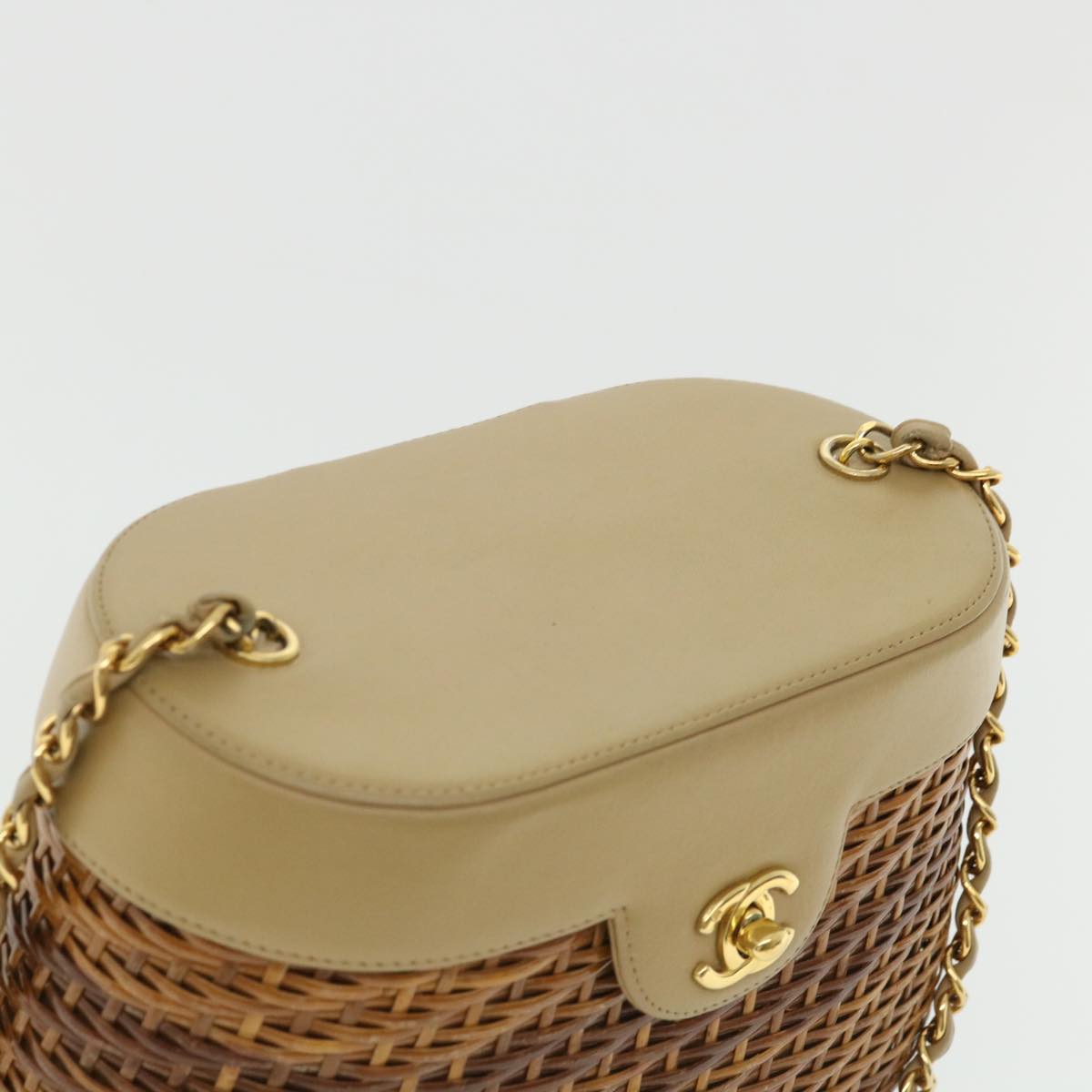 CHANEL Basket Chain Shoulder Bag Leather rattan Brown CC 31896S