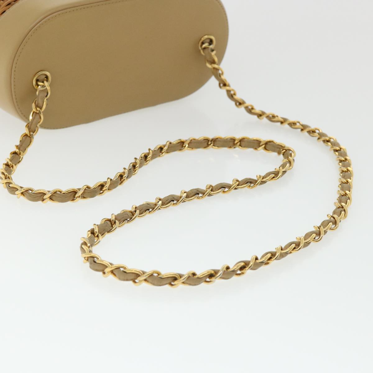 CHANEL Basket Chain Shoulder Bag Leather rattan Brown CC 31896S