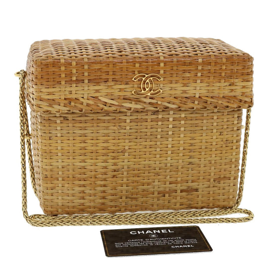 CHANEL Basket Chain Shoulder Bag Leather rattan Beige CC 31932A