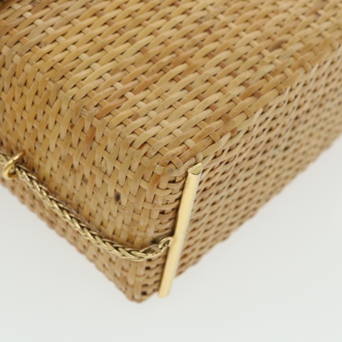 CHANEL Basket Chain Shoulder Bag Leather rattan Beige CC 31932A