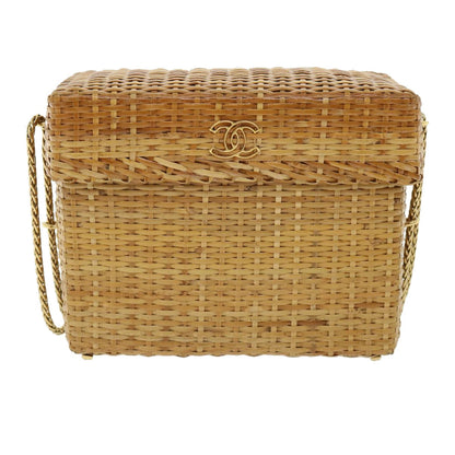 CHANEL Basket Chain Shoulder Bag Leather rattan Beige CC 31932A
