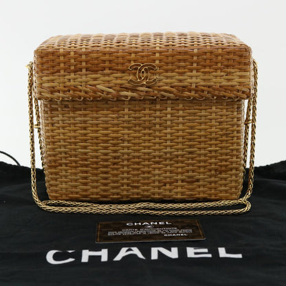 CHANEL Basket Chain Shoulder Bag Leather rattan Beige CC 31932A