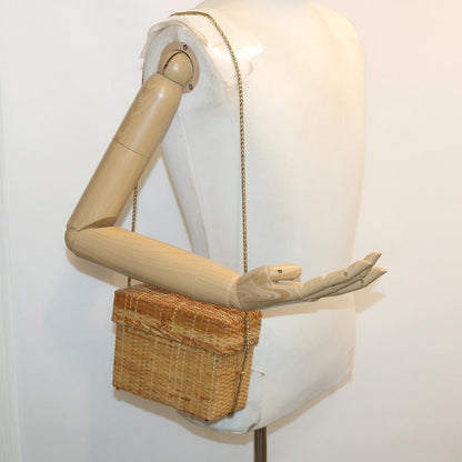 CHANEL Basket Chain Shoulder Bag Leather rattan Beige CC 31932A