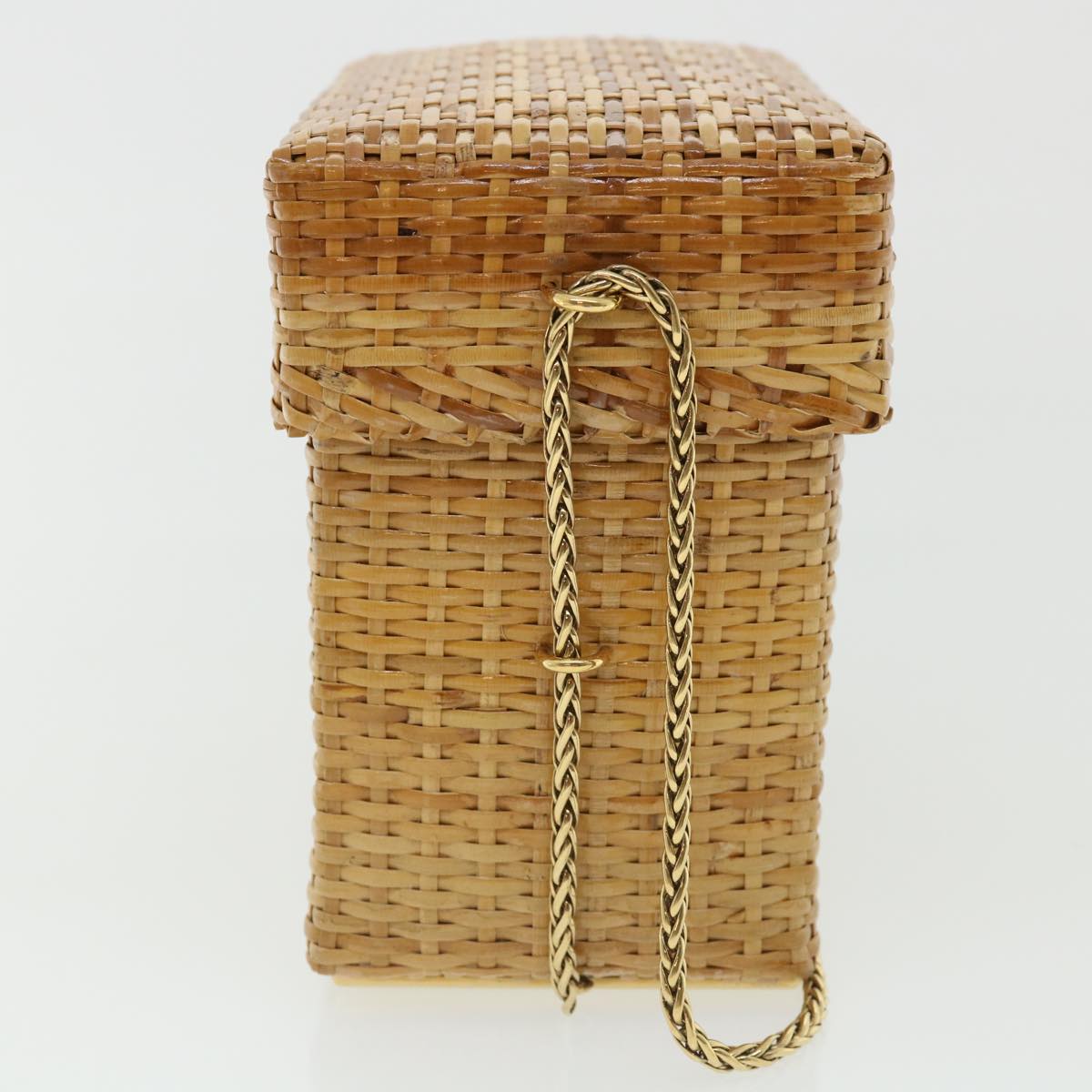 CHANEL Basket Chain Shoulder Bag Leather rattan Beige CC 31932A