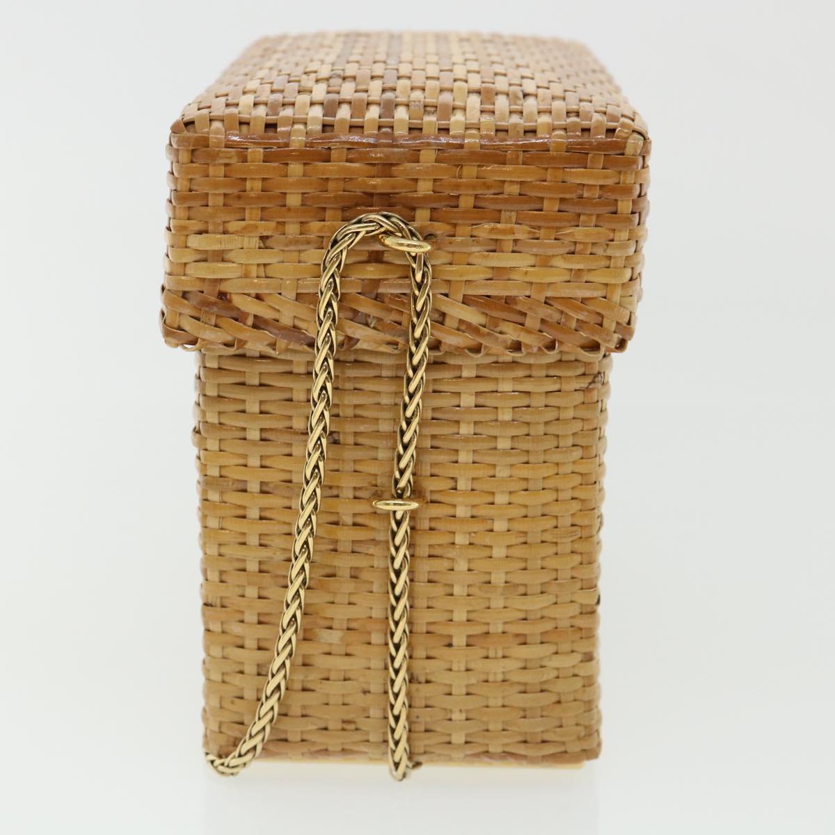 CHANEL Basket Chain Shoulder Bag Leather rattan Beige CC 31932A
