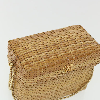 CHANEL Basket Chain Shoulder Bag Leather rattan Beige CC 31932A