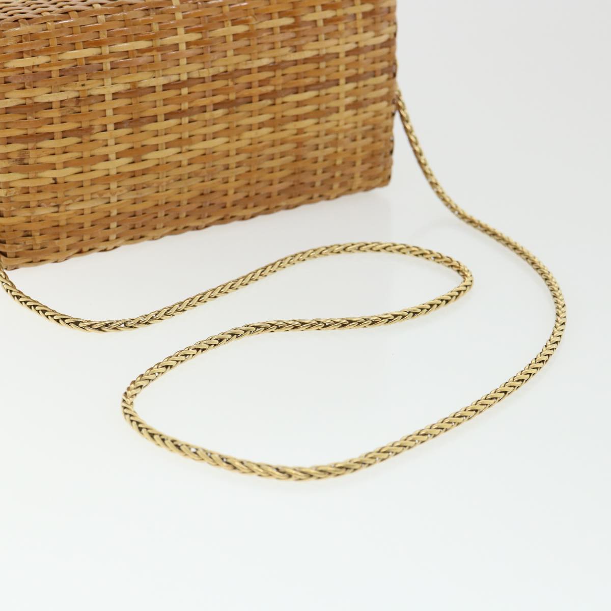 CHANEL Basket Chain Shoulder Bag Leather rattan Beige CC 31932A