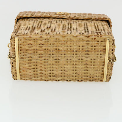 CHANEL Basket Chain Shoulder Bag Leather rattan Beige CC 31932A