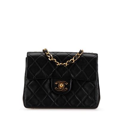 Black Chanel Mini Square Classic Lambskin Flap Crossbody Bag