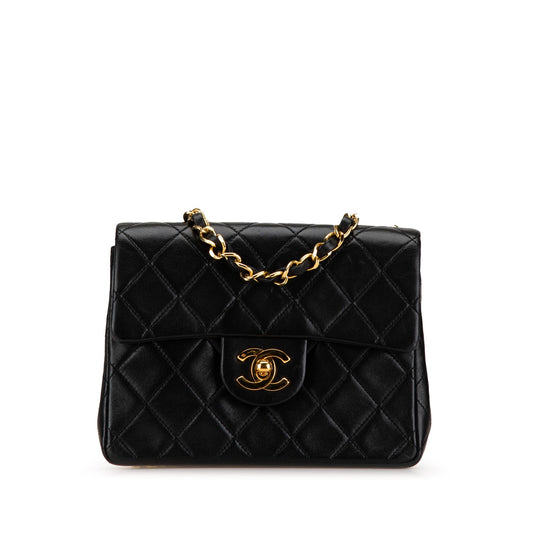 Black Chanel Mini Square Classic Lambskin Flap Crossbody Bag