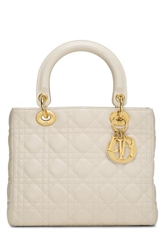 Dior, Cream Cannage Quilted Lambskin Lady Dior Medium, White