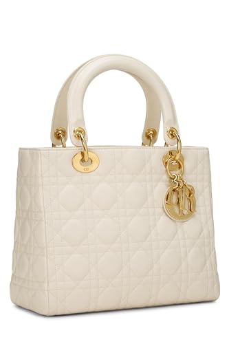 Dior, Cream Cannage Quilted Lambskin Lady Dior Medium, White