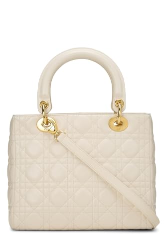 Dior, Cream Cannage Quilted Lambskin Lady Dior Medium, White
