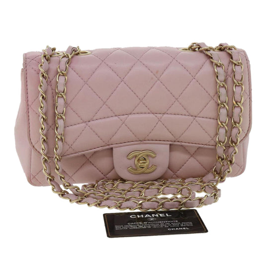 CHANEL Matelasse Turn Lock Chain Shoulder Bag Lamb Skin Pink CC 32151A