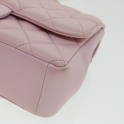 CHANEL Matelasse Turn Lock Chain Shoulder Bag Lamb Skin Pink CC 32151A